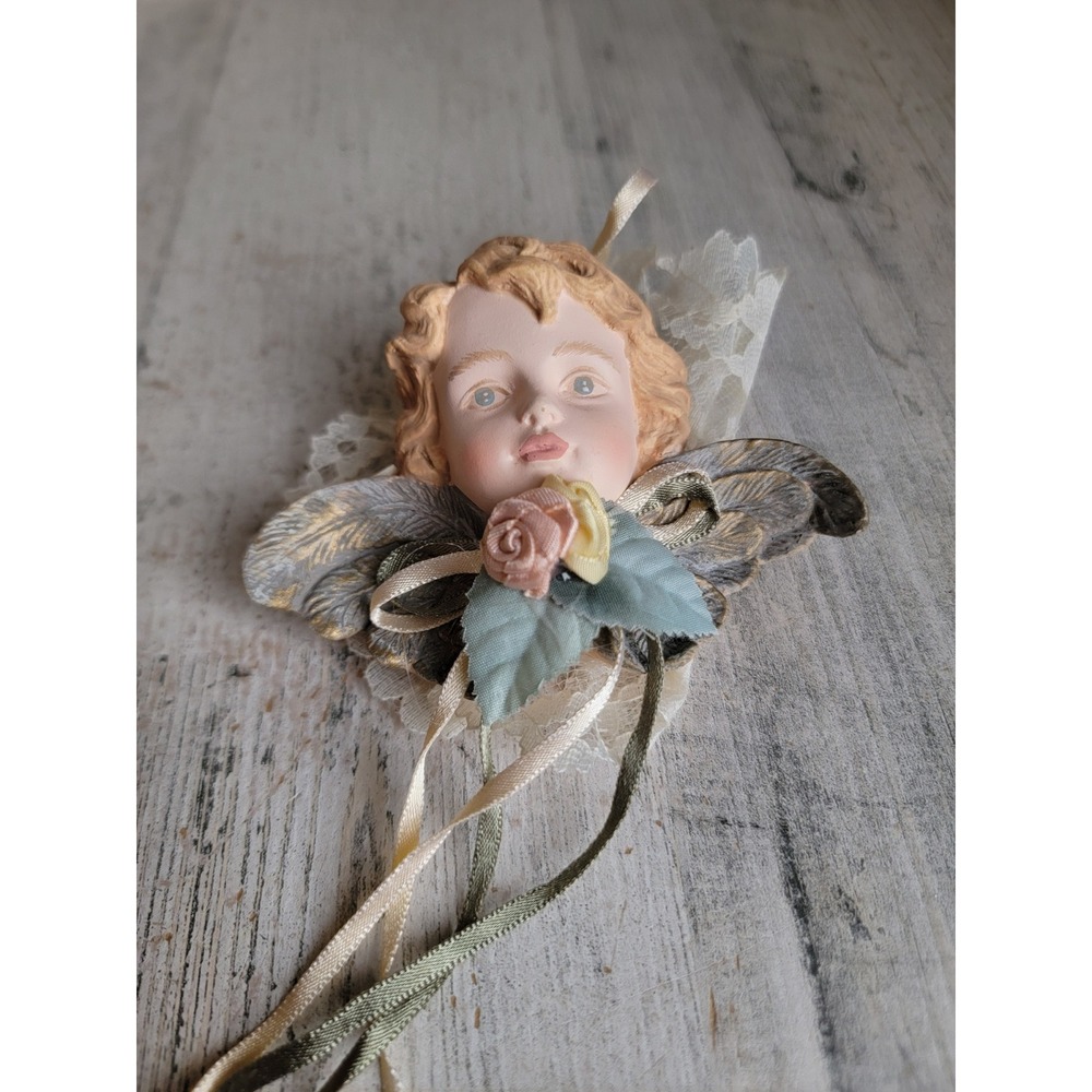 Vintage rustic angel religious cherub ornament Xmas wings unique home